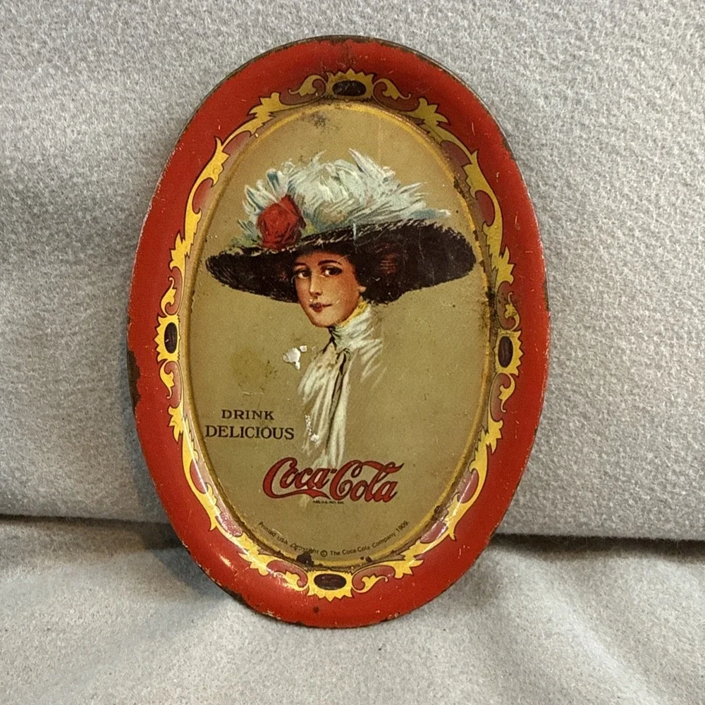 Vintage Coca Cola Mini Tip Tray 1909 Hamilton King Lady Reproduction 1970s